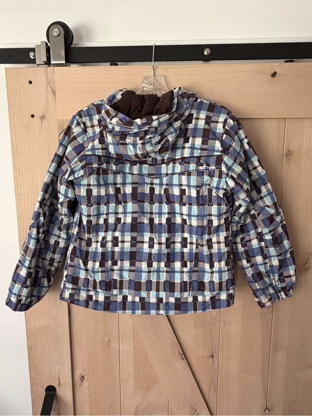 Girls Winter Snowboarding Blue Plaid Hooded Jacket